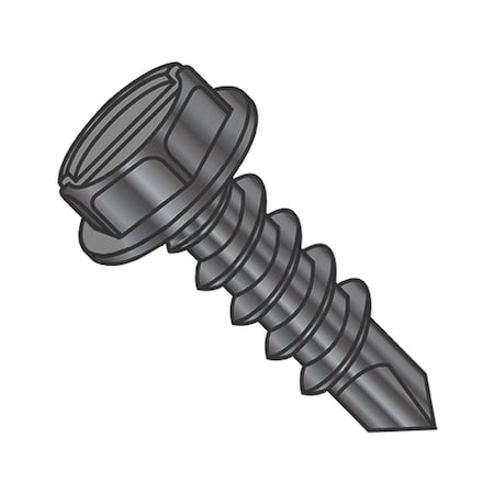 Usa Industrials Self-Drilling Screw, #8-18 x 1 in, Black Oxide Steel Flange Hex Head External Hex Drive BULK-SCRW-11403